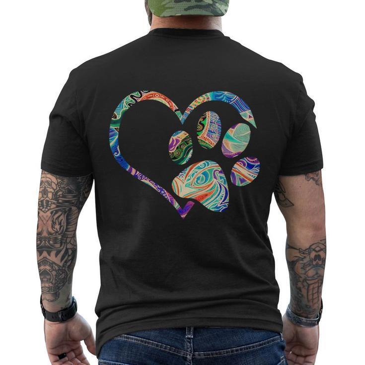 Dog Paw Print Tie Dye Rainbow Dog Lover Rescue Retro S Men's Crewneck Short Sleeve Back Print T-shirt