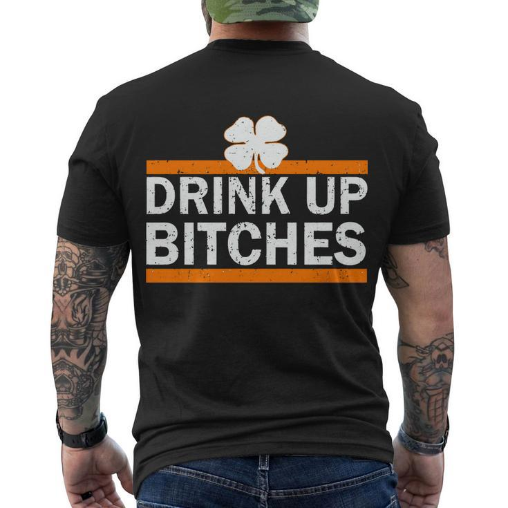 Drink Up Bitches Irish Clover Tshirt Men's Crewneck Short Sleeve Back Print T-shirt