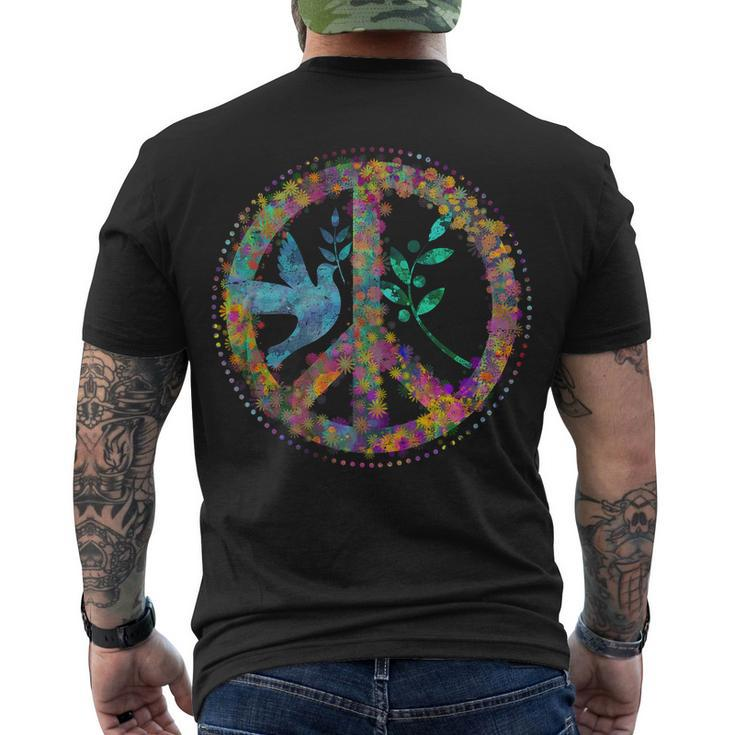 Earth Watercolor Peace Sign Men's Crewneck Short Sleeve Back Print T-shirt