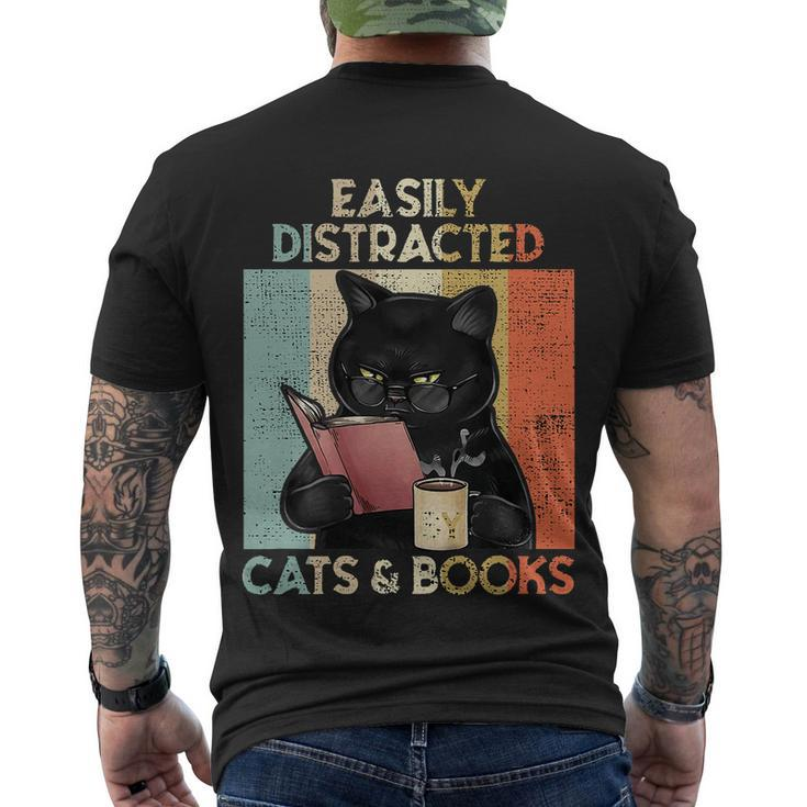 Easily Distracted By Cats And Books For Cat Lovers Men's Crewneck Short Sleeve Back Print T-shirt