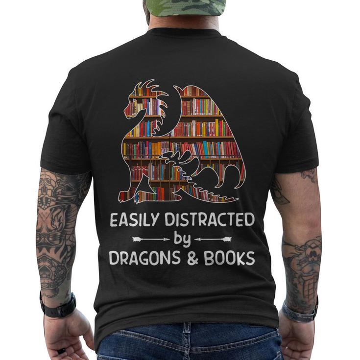 Easily Distracted By Dragon And Books Nerds Meaningful Gift Men's Crewneck Short Sleeve Back Print T-shirt