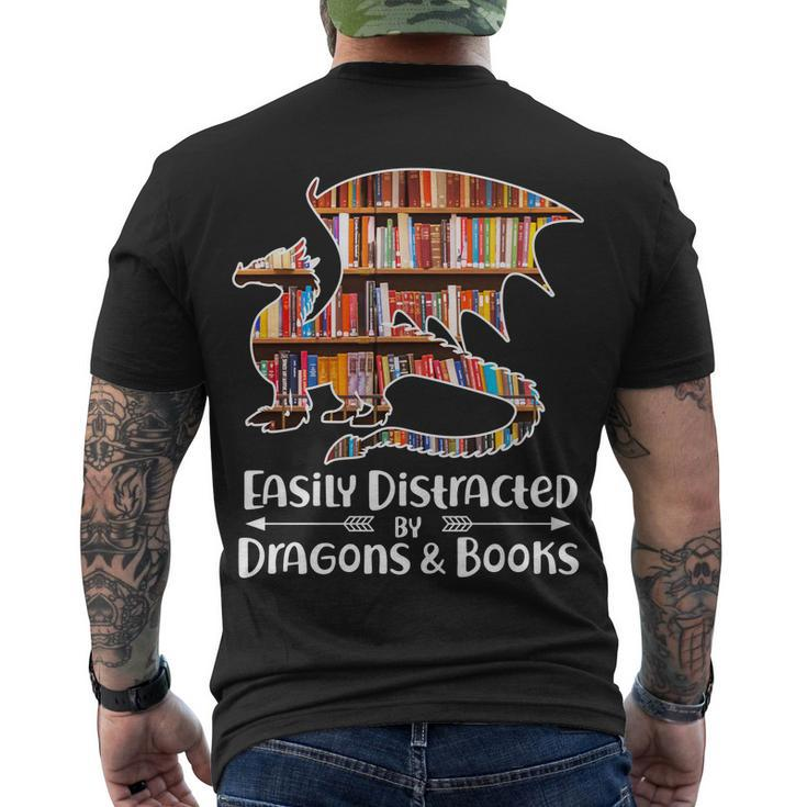 Easily Distracted By Dragons And Books V2 Men's Crewneck Short Sleeve Back Print T-shirt