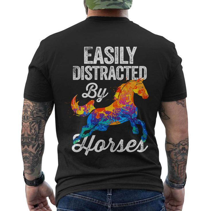 Easily Distracted By Horses Funny Gift For Horse Lovers Girls Gift Men's Crewneck Short Sleeve Back Print T-shirt