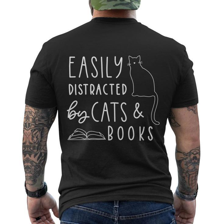 Easily Distracted Cats And Books Funny Gift For Cat Lovers Gift Men's Crewneck Short Sleeve Back Print T-shirt
