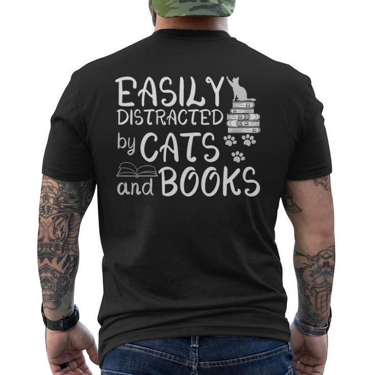 Easily Distracted By Cats And Books Book Lover Men's Back Print T-shirt