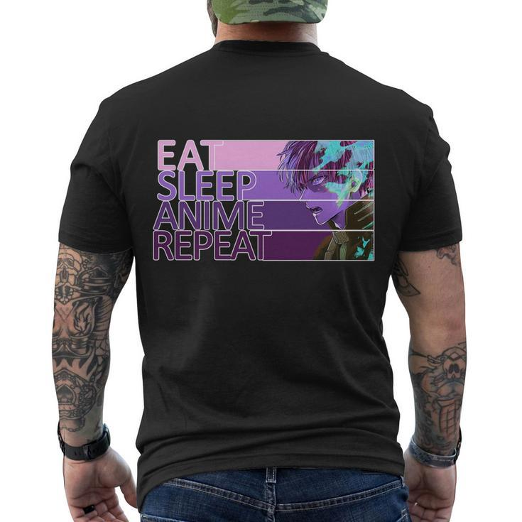 Eat Sleep Anime Repeat Funny Cartoon Men's Crewneck Short Sleeve Back Print T-shirt