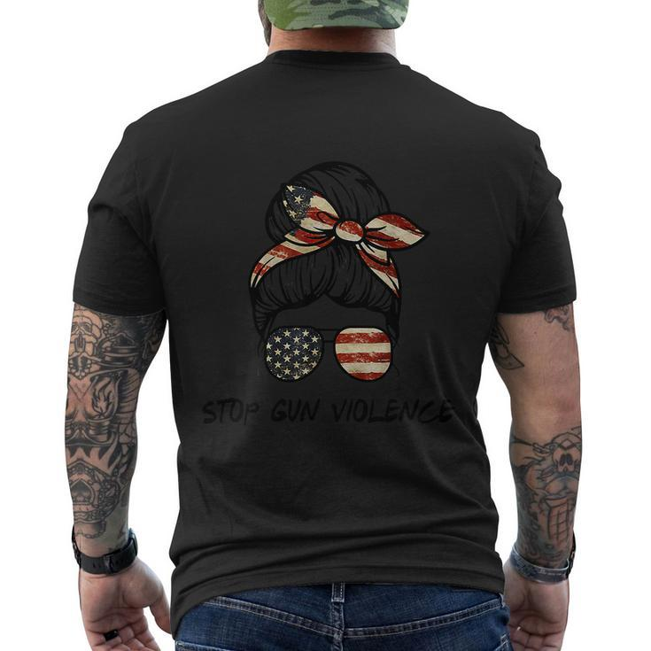 Enough Stop Gun Violence Messy Bun Us Flag Men's Crewneck Short Sleeve Back Print T-shirt