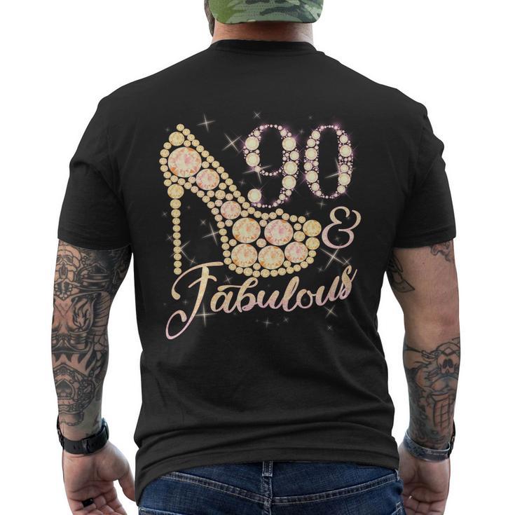 Fabulous & 90 Sparkly Heel 90Th Birthday Men's Crewneck Short Sleeve Back Print T-shirt