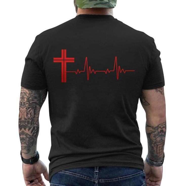 Faith Cross Heartbeat Pulse Tshirt Men's Crewneck Short Sleeve Back Print T-shirt