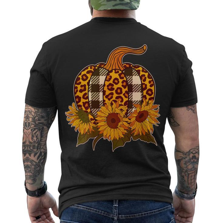 Fashion Autumn Leopard Buffalo Plaid Pumpkin Men's T-shirt Back Print