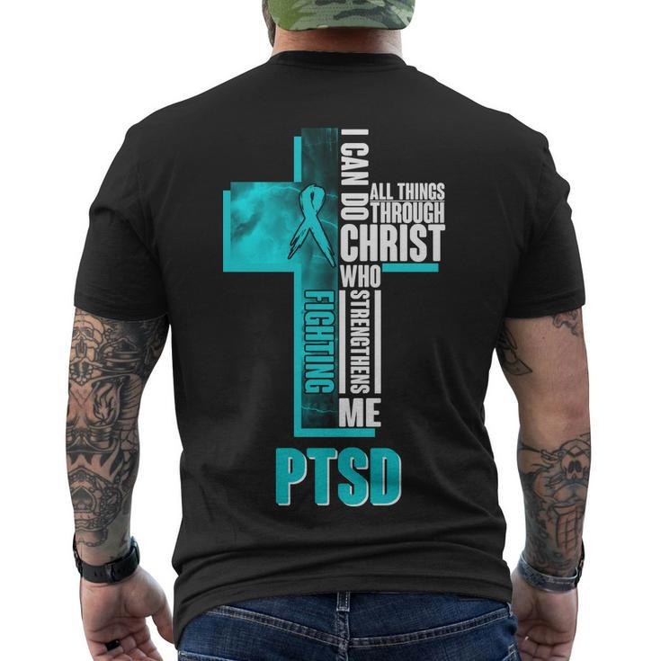 Fighting Ptsd Awareness Cross Men's Crewneck Short Sleeve Back Print T-shirt