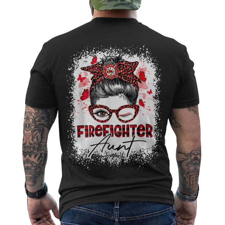 Firefighter The Red Proud Firefighter Fireman Aunt Messy Bun Hair Men's T-shirt Back Print