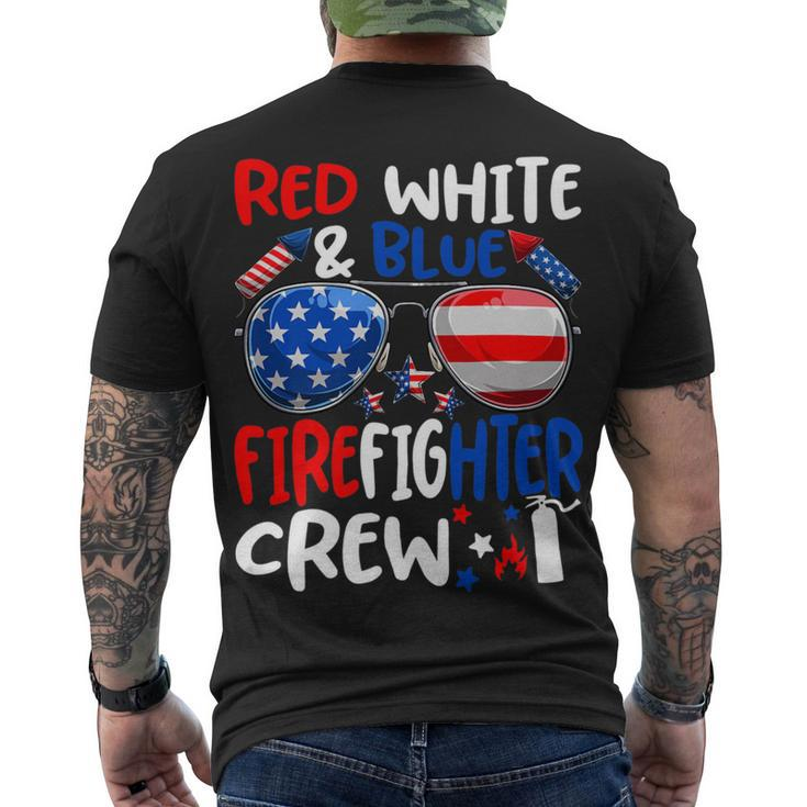 Firefighter Red White Blue Firefighter Crew American Flag Men's T-shirt Back Print