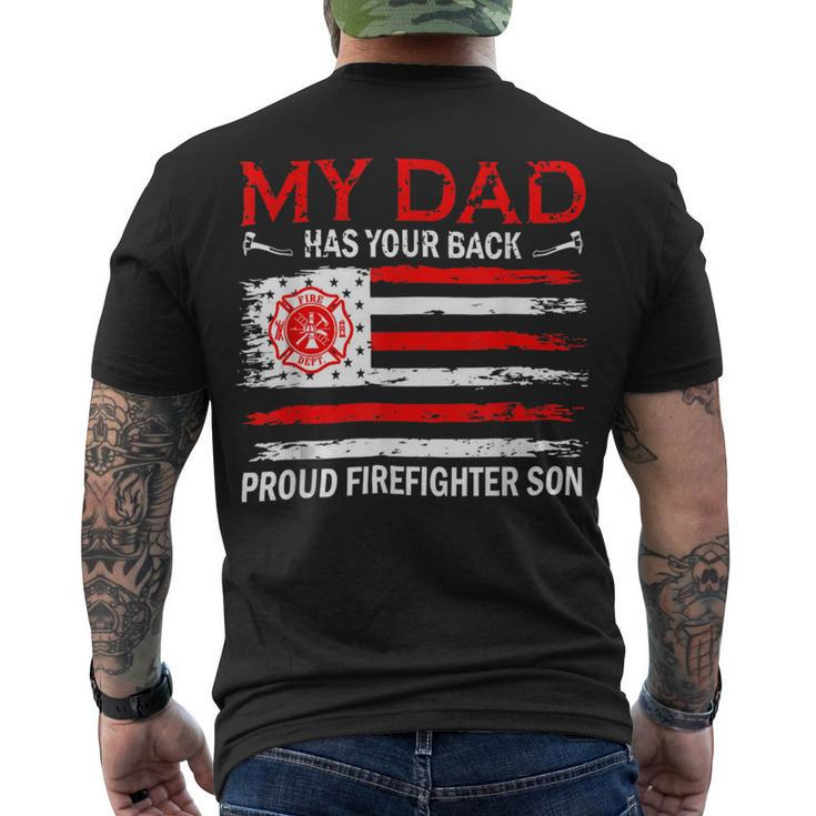 Firefighter Retro My Dad Has Your Back Proud Firefighter Son Us Flag V2 Men's T-shirt Back Print