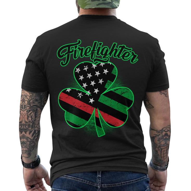 Firefighter St Patricks Day Red Line Clover Men's Crewneck Short Sleeve Back Print T-shirt