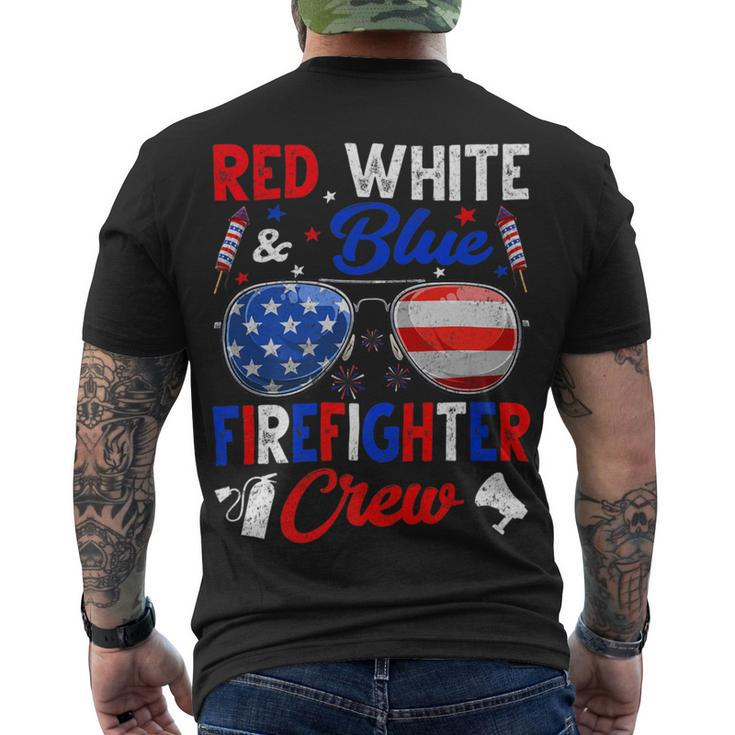 Firefighter Vintage Red White Blue Firefighter American Flag Men's T-shirt Back Print