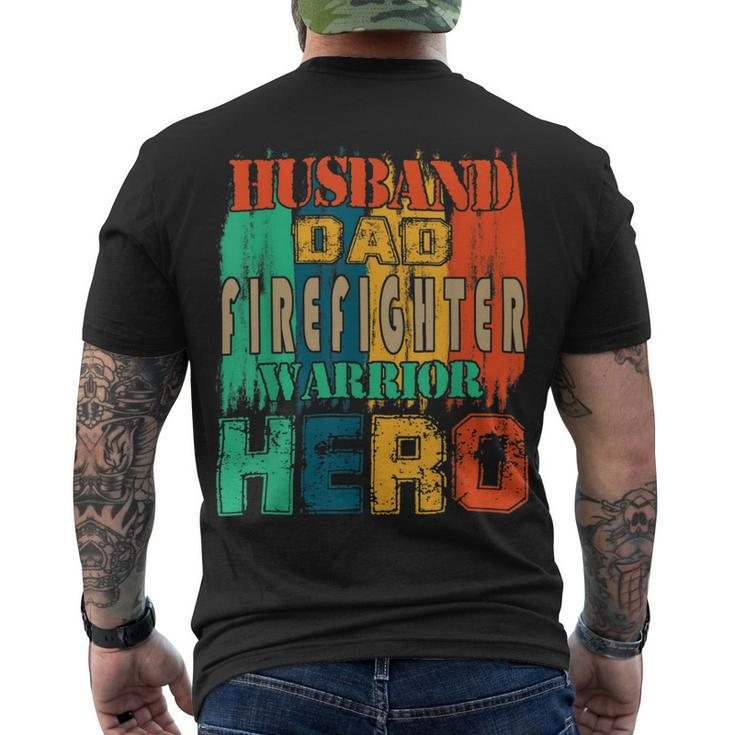 Firefighter Vintage Retro Husband Dad Firefighter Hero Matching Family V2 Men's T-shirt Back Print
