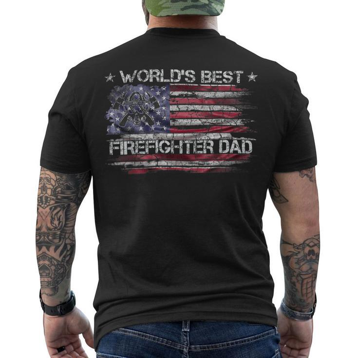 Firefighter Vintage Usa American Flag Worlds Best Firefighter Dad Men's T-shirt Back Print