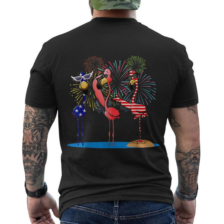 Flamingo 4Th Of July American Flag Flamingo Independence Men's Crewneck Short Sleeve Back Print T-shirt