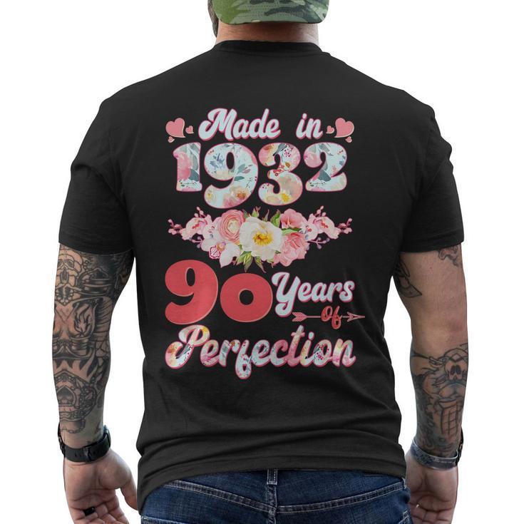 Flower Floral Made In 1932 90 Years Of Perfection 90Th Birthday Men's T-shirt Back Print