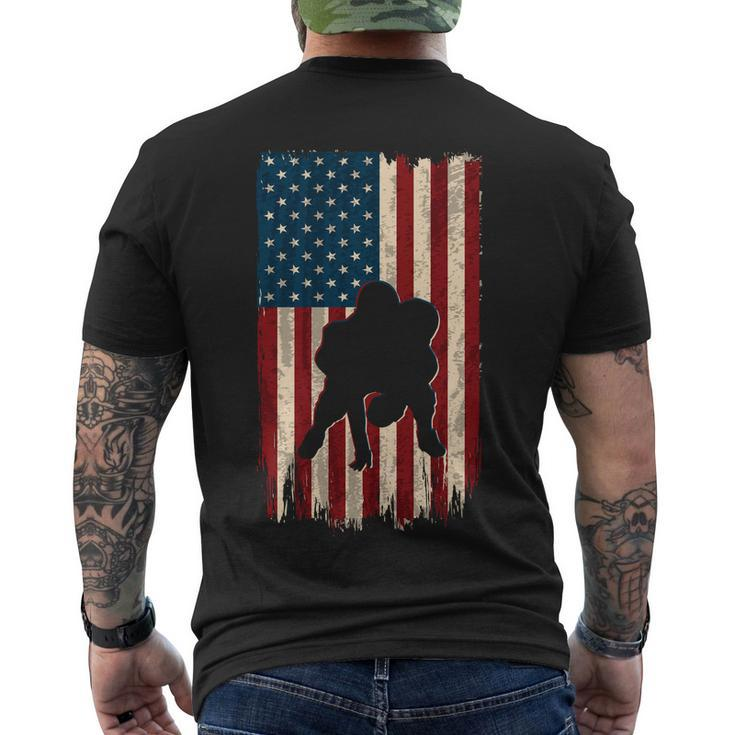 Football Lineman American Flag Sports Fan Men's Crewneck Short Sleeve Back Print T-shirt