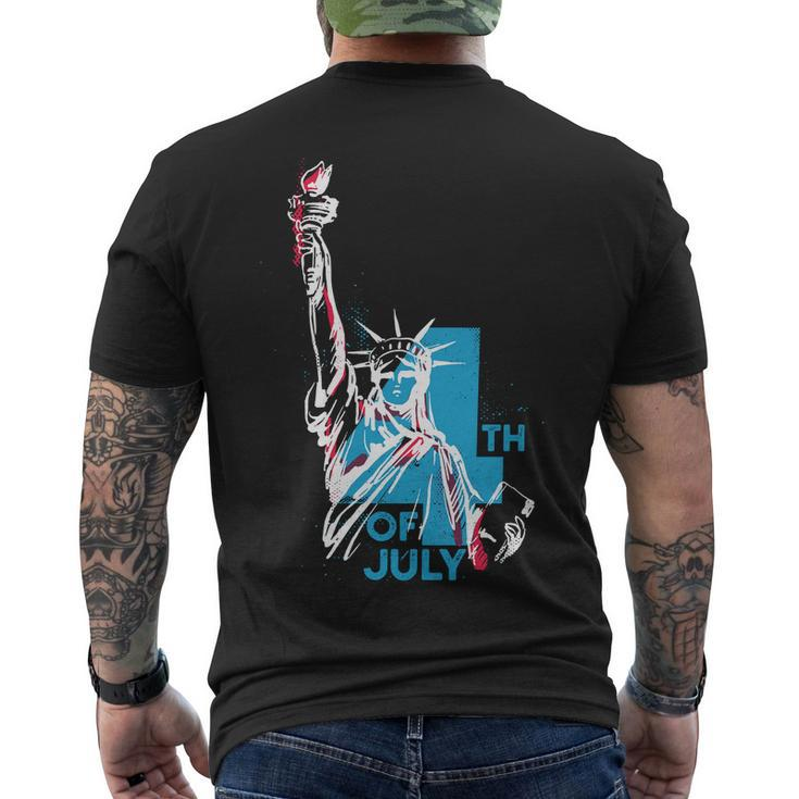Fourth Of July Statue Of Liberty Men's Crewneck Short Sleeve Back Print T-shirt