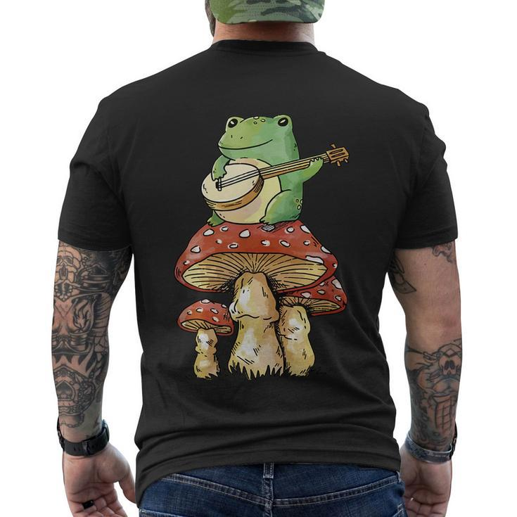 Frog Playing Banjo On Mushroom Cute Cottagecore Aesthetic Men's Crewneck Short Sleeve Back Print T-shirt