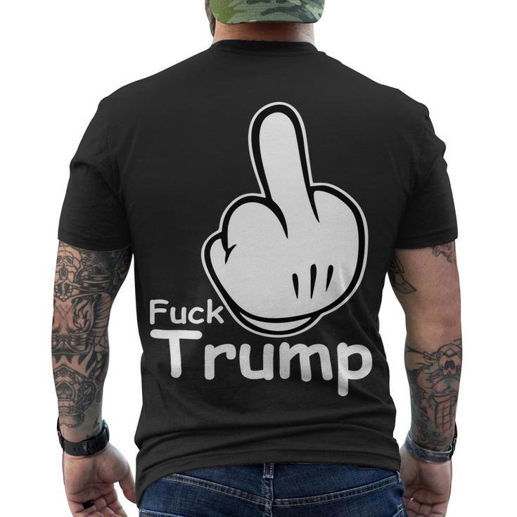 Fuck Trump Cartoon Middle Finger Resist Anti Trump Tshirt Men's Crewneck Short Sleeve Back Print T-shirt