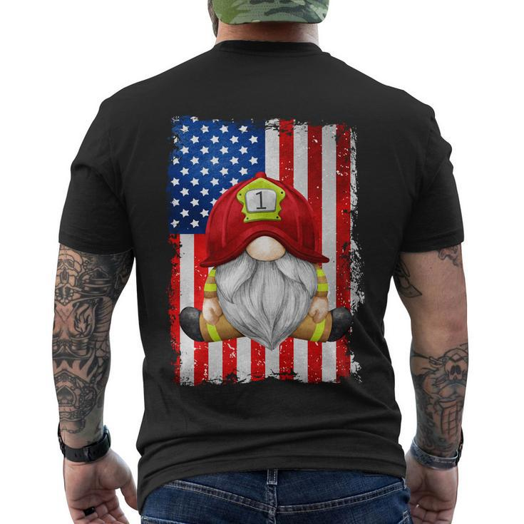 Funny 4Th Of July Gnome Patriotic American Flag Firefighter Gift Men's Crewneck Short Sleeve Back Print T-shirt