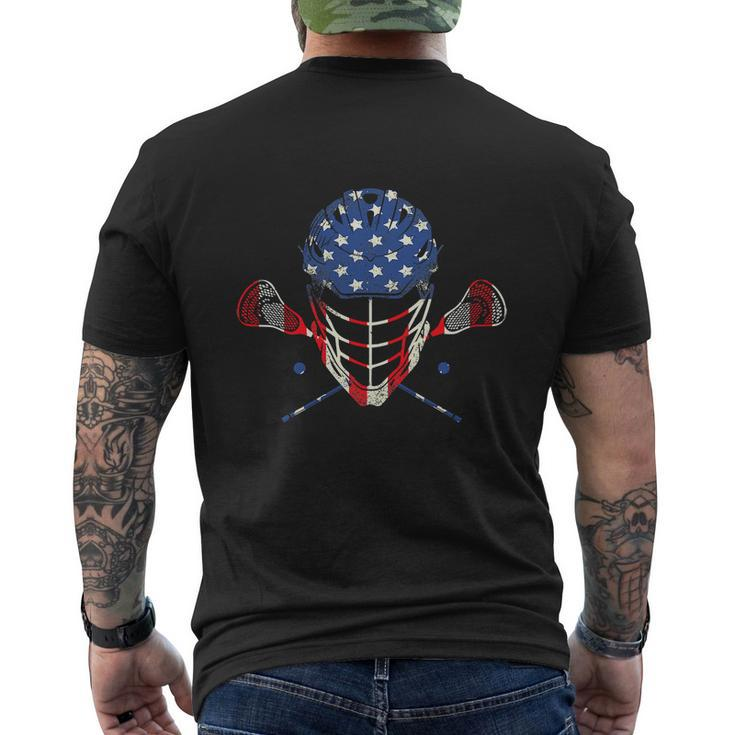 Funny 4Th Of July Lax Helmet Sticks American Flag Lacrosse Men's Crewneck Short Sleeve Back Print T-shirt