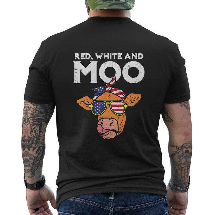 Funny 4Th Of July Red White And Moo Patriotic Cow Usa Flag Men's Crewneck Short Sleeve Back Print T-shirt