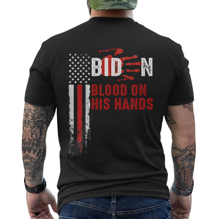 Funny Anti Biden Blood On His Hands Anti Joe Biden Bloody Handprint Usa Flag Men's Crewneck Short Sleeve Back Print T-shirt