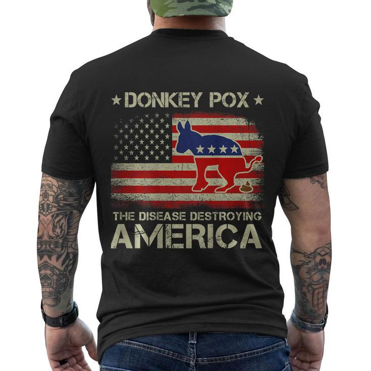 Funny Biden Donkey Pox The Disease Destroying Vintage America Flag Men's Crewneck Short Sleeve Back Print T-shirt