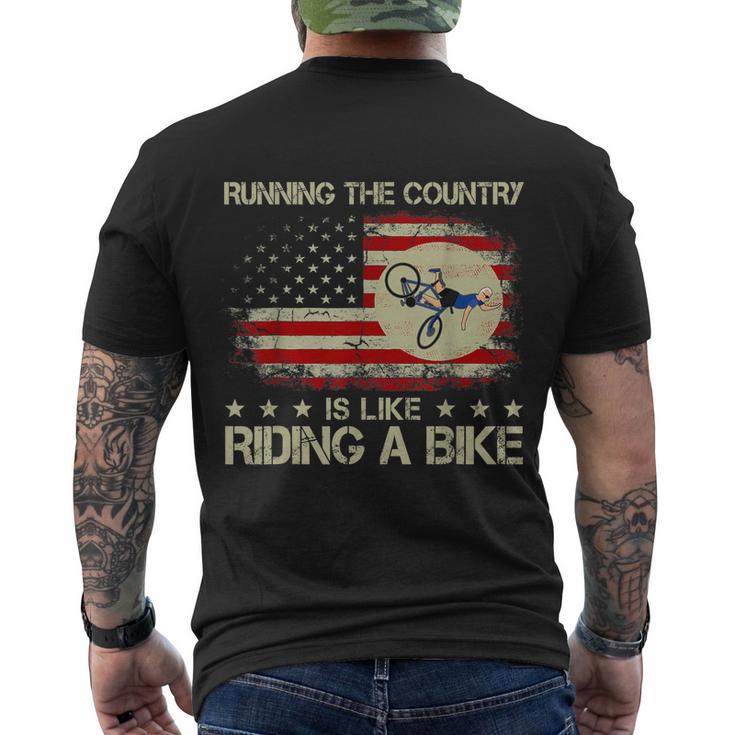 Funny Biden Falls Off Bike Running The Country Like Riding A Bike Men's Crewneck Short Sleeve Back Print T-shirt