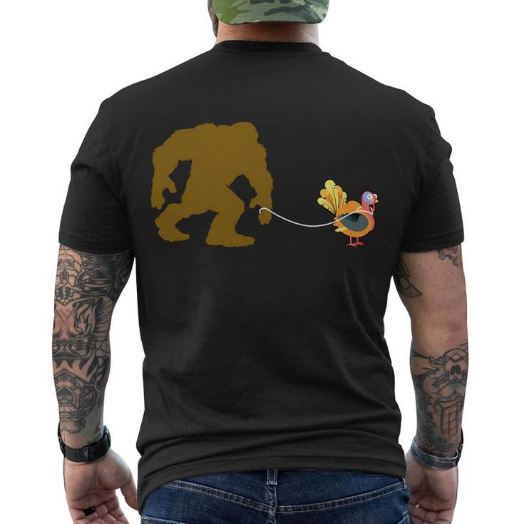 Funny Bigfoot Thanksgiving Turkey Tshirt Men's Crewneck Short Sleeve Back Print T-shirt