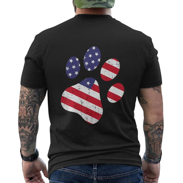 Funny Dog Paw American Flag Cute 4Th Of July Men's Crewneck Short Sleeve Back Print T-shirt