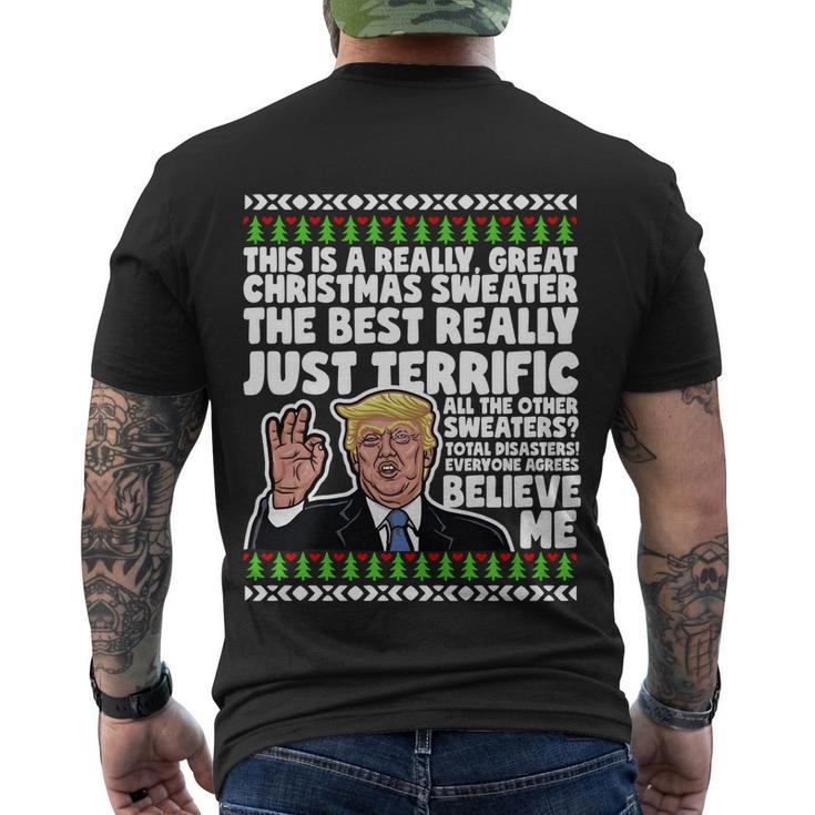 Funny Donald Trump Ugly Christmas Sweater Parody Speech Gift Men's Crewneck Short Sleeve Back Print T-shirt
