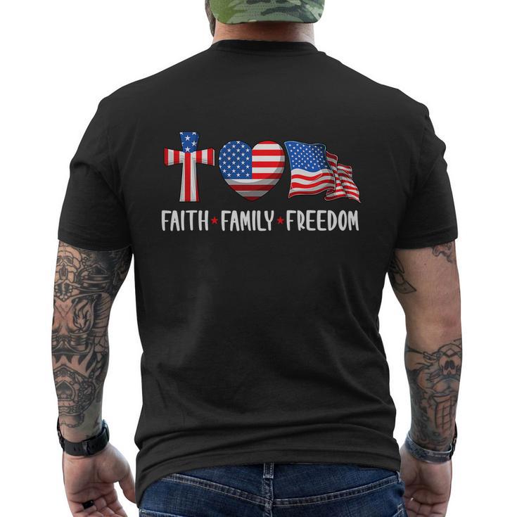 Funny Faith Family Freedom Christian 4Th Of July Men's Crewneck Short Sleeve Back Print T-shirt