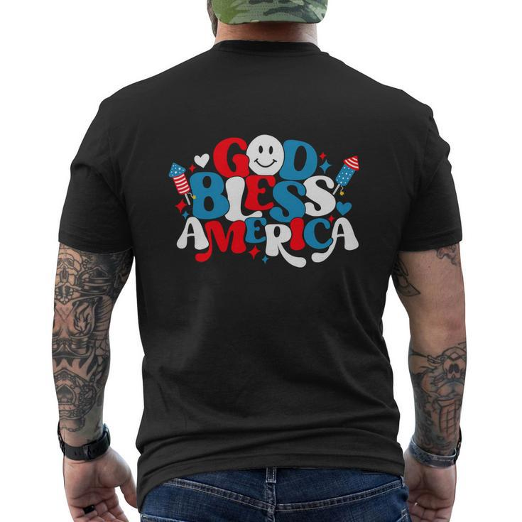 Funny Fireworks Hearts Usa 4Th Of July Patriotic Men's Crewneck Short Sleeve Back Print T-shirt
