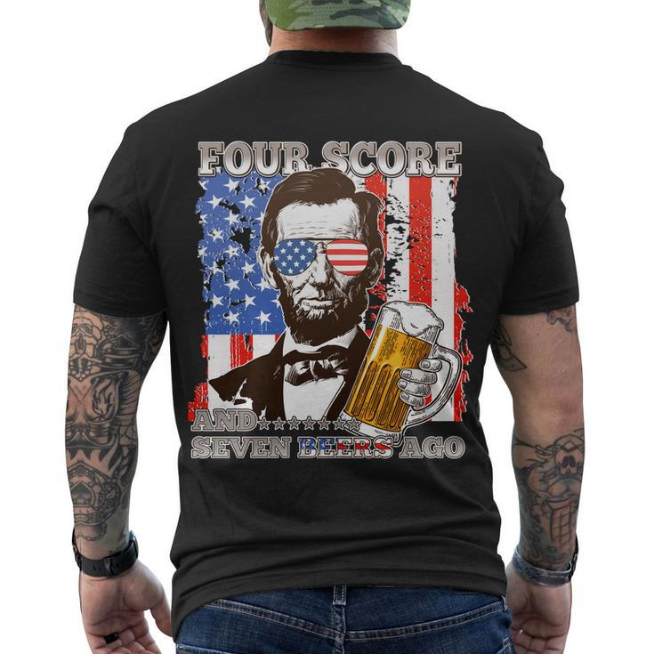 Funny Four Score And Seven Beers Ago Abe Lincoln Men's Crewneck Short Sleeve Back Print T-shirt