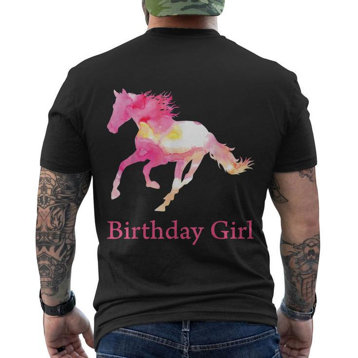 Funny Gift For Girls Kids Birthday Pink Watercolor Horse Gift Men's Crewneck Short Sleeve Back Print T-shirt