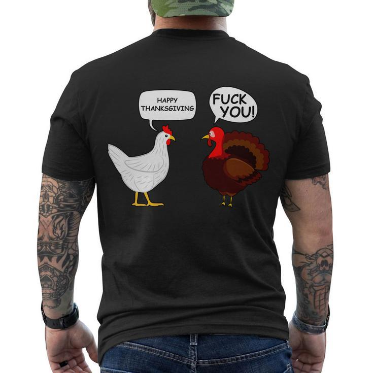 Funny Happy Thanksgiving Chicken Vs Turkey Tshirt Men's Crewneck Short Sleeve Back Print T-shirt
