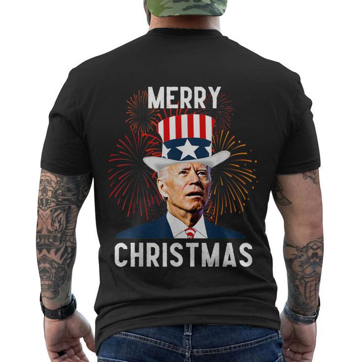 Funny Joe Biden Merry Christmas For Fourth Of July Tshirt Men's Crewneck Short Sleeve Back Print T-shirt