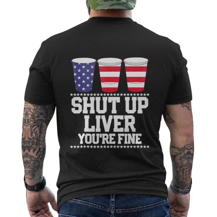 Funny July 4Th Beer Cups American Flag Men's Crewneck Short Sleeve Back Print T-shirt