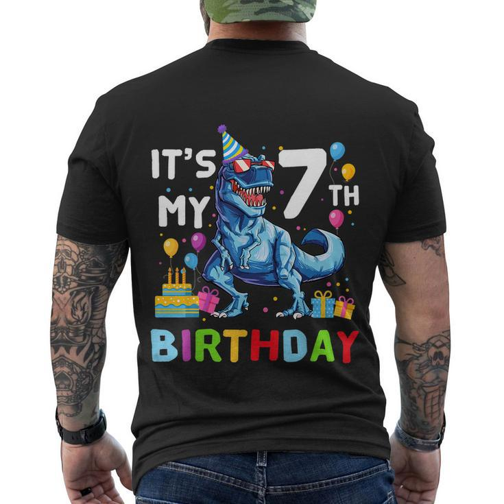 Funny Kids Its My 7Th Birthday Gift Happy 7 Year Trex Gift Men's Crewneck Short Sleeve Back Print T-shirt