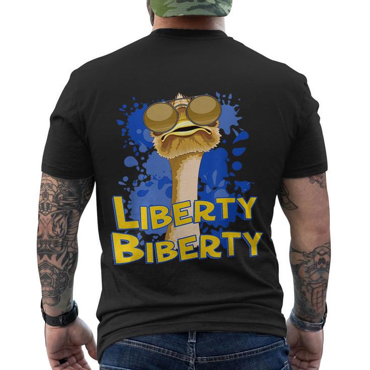 Funny Liberty Biberty Ostrich Sunglasses Humor Blue Men's Crewneck Short Sleeve Back Print T-shirt