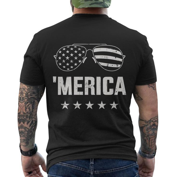 Funny Merica With Sunglasses And Flag For 4Th Of July Men's Crewneck Short Sleeve Back Print T-shirt