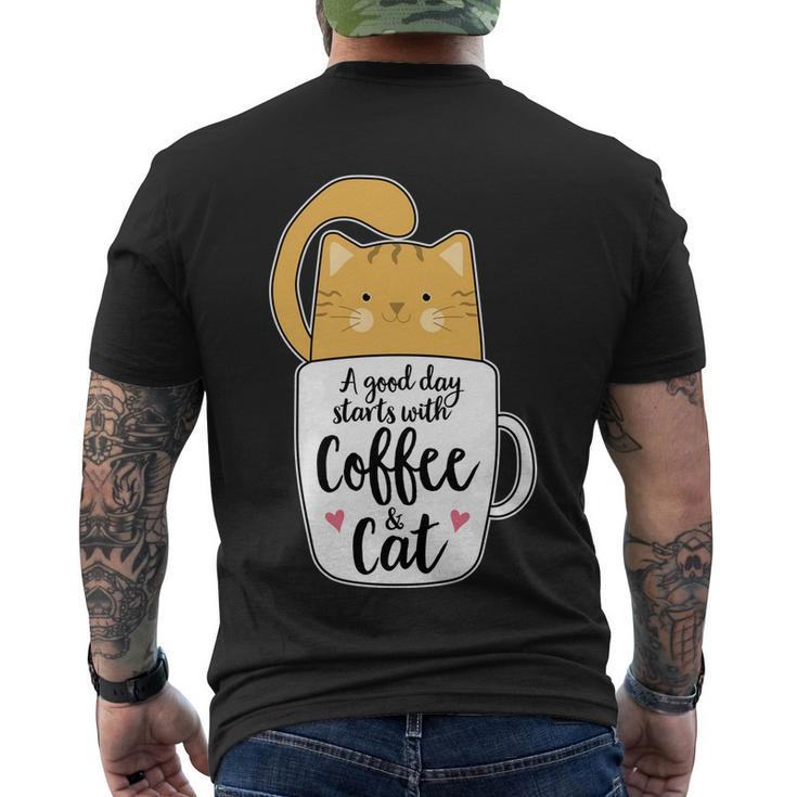 Funny Orange Cat Coffee Mug Cat Lover Men's Crewneck Short Sleeve Back Print T-shirt