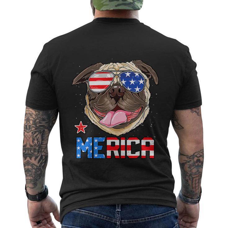 Funny Pug 4Th Of July Merica American Flag Men's Crewneck Short Sleeve Back Print T-shirt