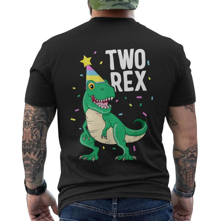 Funny Two Rex 2Nd Birthday Boy Gift Trex Dinosaur Party Happy Second Gift Men's Crewneck Short Sleeve Back Print T-shirt